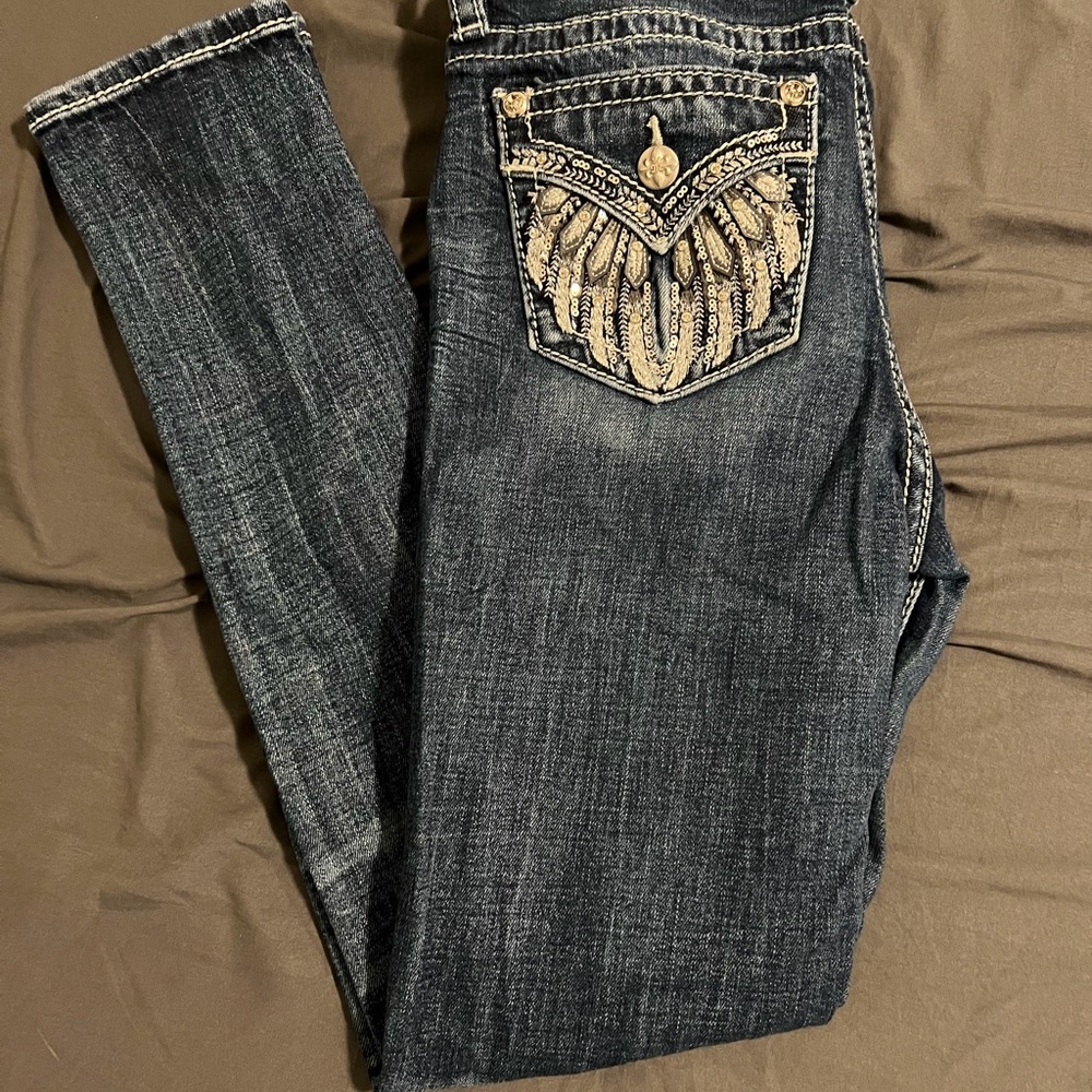 Miss Me Dark Blue Jeans with Embroidered Pocket